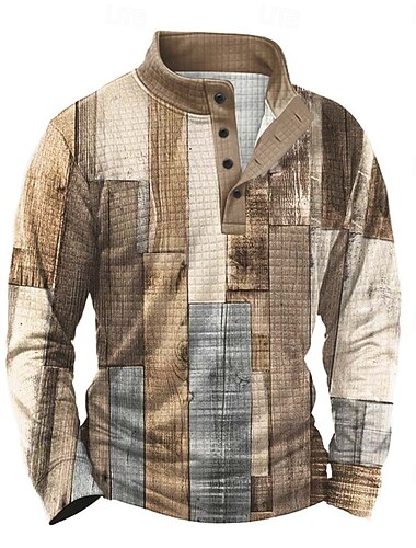  Per uomo Geometrico Plaid Nido d'ape Felpa Quotidiano Classico Casual Collo alla coreana All'aperto Casa Lavoro Regalo Blu Verde Cachi Bottoni Autunno Inverno progettista S M L XL XXL XXXL