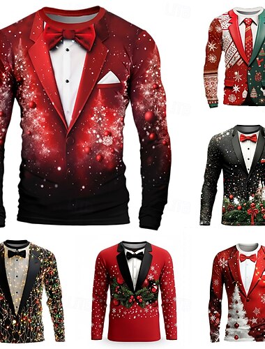  Noël Homme Motif de flocon de neige Costume de Noël T-shirt manche longue T-shirt Impression 3D Col ras du cou Chemise Joyeux et lumineux Soirée Occasionnel Fête Noir 1 Rouge 4 Noir 3 Printemps