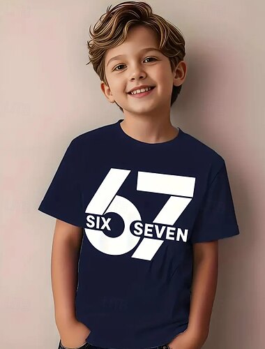  Jul Unisex Gutt 3D Grafisk Morsom slang 67 T skjorte T-skjorte Kortermet 3D-utskrift Sommer Vår Sport Mote Gatemote Barn 4-12 år Crew-hals utendørs Avslappet Daglig Normal
