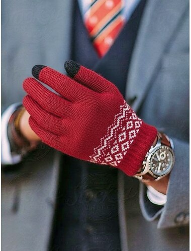  Guantes táctiles navideños para hombre, varios colores, tejido cálido con estampado Fair Isle, ideales para el invierno y las fiestas.
