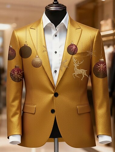  Karácsony Férfi Jávorantilop Blézer dzseki Kabát Kényelmes Légáteresztő Művészi Alkalmi Party estélyi viselet Napi Fesztivál 3D nyomtatás Gombok Ősz & tél Nyitott Hosszú ujj Medence Rubin Arany