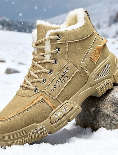  stivali invernali beige da uomo: resistenti e comodi con fodera calda, perfetti per viaggi invernali, escursioni e attività all'aperto