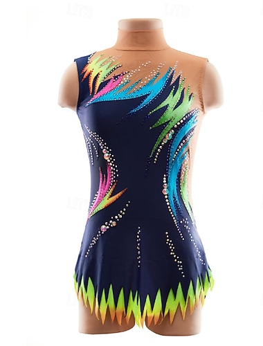 rytminen voimistelupuku naisten tyttöjen luistelupuku voimistelupuku värjäys erittäin elastinen ammattilaisten kilpailuluisteluasu kristalli/strassi hihaton luistelu