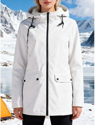  Dámské Trenčkot Nepromokavé bundy a pláště do deště S kapucí Voděodolný Větruvzdorné Zip Kapsy Módní Venkovní Bez vzoru Jdeme ven Víkend Zip Standardní Kapuce Běžný Dlouhý rukáv Svrchní oděvy Bíl
