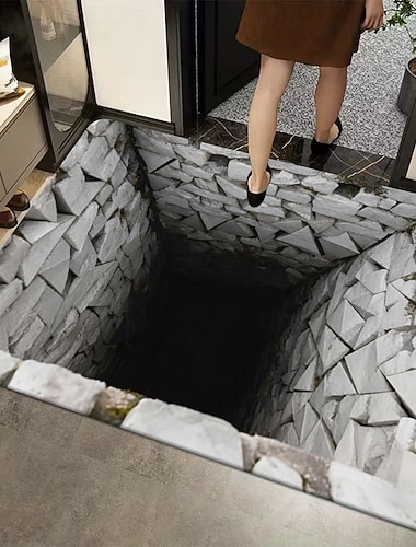  3D-Optische Illusion Fußmatte visuelle Falle Bodenmatte rutschfest für Türbereich Eingangsbereich Badezimmer Küche drinnen draußen Diatomit schnell trocknend absorbierend 20 x 31 Zoll