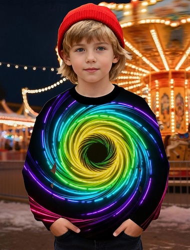  Jungen 3D Grafik Optische Täuschung Sweatshirt Langarm Frühling Herbst Mode Basic Kinder 4-12 Jahre Rundhalsausschnitt Outdoor Lässig Täglich Normale Passform