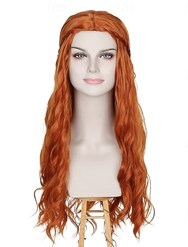  Peruca longa e ondulada ruiva para mulheres, estilo medieval, renascentista, hippie, para fantasias de Halloween.
