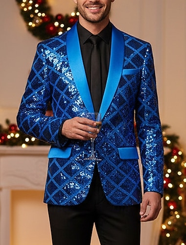  Miesten Blazer-takki Huivikaulus Juhla Ruudullinen Blazer Musta Hopea Punastuvan vaaleanpunainen Tyköistuva Yksirivinen yksi nappi