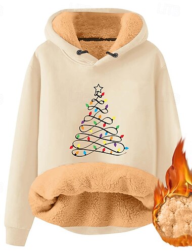  Homens Moletom Moletom com capuz forrado de lã Adamascado Preto Laranja Marron Cinzento Claro Com Capuz Luz de Natal Forro de sherpa Natal Diário Feriado Poliéster Roupa de rua Básico Casual Outono