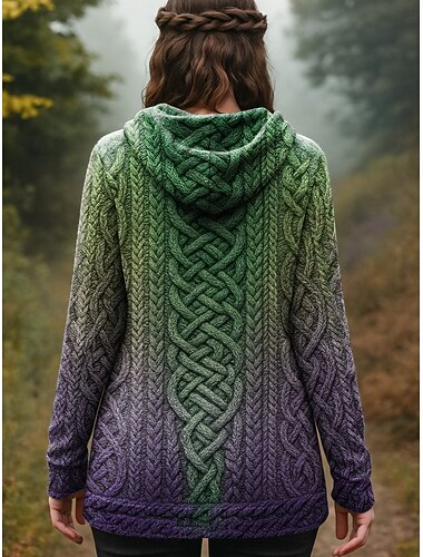  نسائي سترة من الصوف يوميا كاجوال الرسم هندسي مضلع مع قبعة بقع جيب Buttons كم طويل قمصان طويلة متماسكة الأماكن المفتوحة عطلة نهاية الاسبوع أسود أرجواني الخريف الشتاء