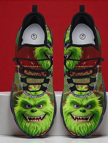  楽しい醜いクリスマスシューズ、メンズ3Dプリントの漫画キャラクターデザインのグラフィックスニーカー、鮮やかなプリントでお祝いや楽しいホリデーフットウェアに