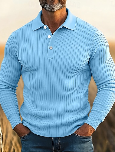  Pánské Top z žebrovaného úpletu Golfové polokošile ulice Ležérní Klopa Dlouhý rukáv Základní Moderní Bez vzoru Knoflíky Jaro Podzim Podzim zima Slim Vodní modrá Bílá Námořnická modř Šedá Top z