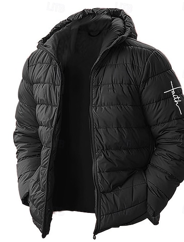  Herren Grafik Glaube Wintermantel Daunenjacke Thermowarm Regenfest Leicht Lässig Outdoor Täglich Wattierte Steppjacke mit Kapuze Herbst Winter Langarm Schwarz Rote Königliches Blau