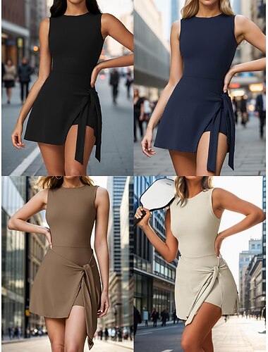  Γυναικεία Κανονικό Ολόσωμα Ενεργό Συμπαγές Χρώμα Αμάνικο Στρογγυλή Λαιμόκοψη Με Κορδόνια Ψηλή Μέση Αθλημα Καθημερινά Λεπτό Μαύρο Ανθισμένο Ροζ Μπεζ Καλοκαίρι