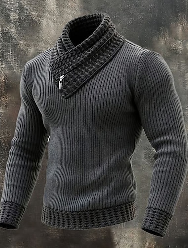  Herren Pullover Strickpullover Gerippt Stricken Normale Oberteile Gestrickt Einfarbig Rollkragen Mode Streetwear Lässig Alltagskleidung Bekleidung Herbst Herbst Winter Schwarz Rot M L XL