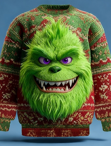  Lelijke kersttrui Voor heren Tekenfilm Afdrukken Vakantie Trui Gebreid Ronde hals Casual Vakantie Dagelijks Festival Gebreid Houd Warm Lange mouw Lente Herfst Winter Rood -1 Rood -2 Rood -3