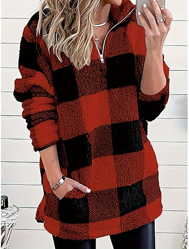  Per donna Felpa Pullover Grafico Plaid Casual Manica Lunga Collo Alto Top Regolari Streetwear Abbigliamento Quotidiano Casuale Blu Nero Rosso Verde Autunno Inverno