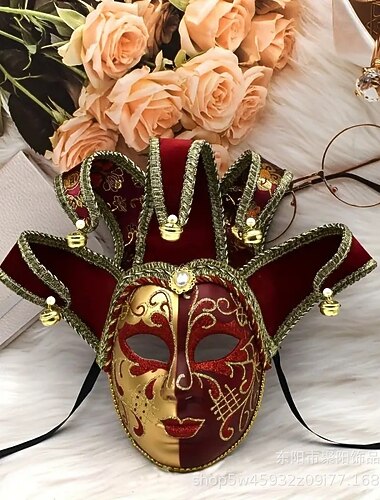  Venetiaans masker Arlecchino carnavalsmasker, volledig gezicht, voor volwassenen, heren, Halloween, carnaval, Mardi Gras, feestmasker, carnaval van Venetië, eenvoudige Halloween-kostuums, aankleden