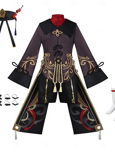  Zainspirowany przez Uderzenie Genshin Hutao Anime Kostiumy cosplay Japoński Garnitury cosplay Stroje Peruki Top Kołnierz Dodatek do talii Na Damskie / Pas / Skarpety / Więcej akcesoriów / Szorty