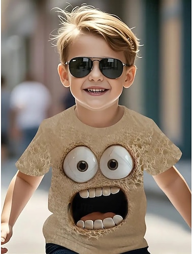  Unisexo Para Meninos 3D Gráfico Camiseta com estampa divertida Camisa Manga Curta Impressão 3D Verão Primavera Esportes Moda Roupa de rua Infantil 4-12 anos Gola Redonda Ao ar livre Casual Diário