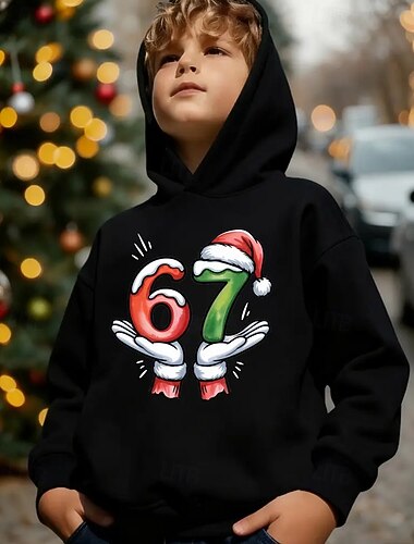  Jul Unisex Gutt 3D Grafisk Morsom slang 67 Hattetrøje Pullover Langermet 3D-utskrift Høst Vinter Sport Mote Gatemote Barn 4-12 år Med hette utendørs Avslappet Daglig Normal