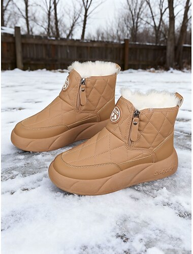  Khakifarbene, gesteppte, wasserdichte Winterstiefel für Damen – warme, pelzgefütterte Plateau-Stiefeletten für Schnee, Spaziergänge im Freien, Reisen und den Alltag