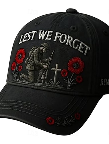 Gedenkmütze zum Memorial Day mit Mohnblumenstickerei für Veteranen, militärische Ehrung und gefallene Helden