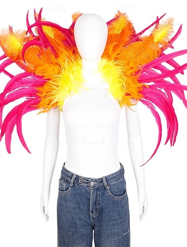  Carnaval 2026 Acessórios de Samba do Carnaval do Rio - Ombrinho de Plumas Rosa Laranja Amarelo Vibrante - Fantasia de Showgirl - Fantasia de Carnaval Mardi Gras Brasil