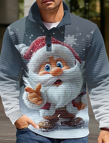  Jul Herre julenissen Vaffelstruktur Genser Daglig Klassisk Fritid Høy krage utendørs Hjem Arbeid Gave Blå Hvit Grå Knapper Høst Vinter Designer S M L XL XXL XXXL