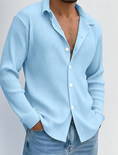  Homme Chemise Tricot côtelé Chemise Décontractée Chemise à col officier Chemise Boutonnée Blanche Bleu Roi Vert Gris Bleu clair manche longue Uni Col Occasionnel Quotidien Vêtement Tenue Mode Moderne