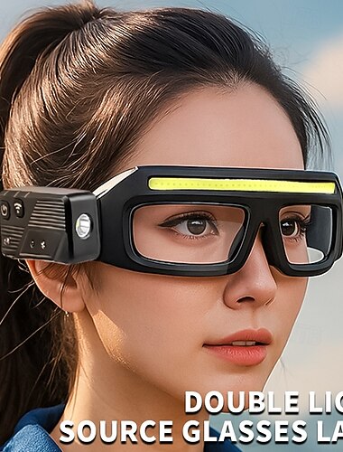  Óculos com lanterna de cabeça LED - carregamento USB-C, resistência à água IPX4, ativação por sensor de movimento, 3 modos de iluminação, hastes ajustáveis, ideais para corrida, ciclismo e atividades