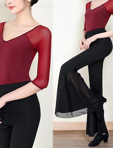  Жен. Костюм для йоги Тренировочный комплект из 2 предметов Сплошной цвет Наборы одежды Осень Черный Красный Танцы Пилатес Йога Завышенная Легкость Дышащий Рукав до локтя Спорт Спортивная одежда