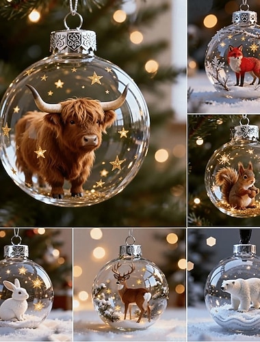  villieläinten ihmeiden kokoelma akryylikoriste, käsintehty elävä 3D-eläinjoulukoristeita, ylellinen talvilomapuun sisustus &lahjoja, kimaltelevia tähtikoristeita
