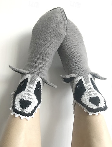  syksy talvi 3d sarjakuva eläin lattiasukat iso harmaa susi design lämmin keskivartalon neulotut tohvelit kodikkaat sisäkäyttöön kodin vaatteet söpö pehmeät jalkineet