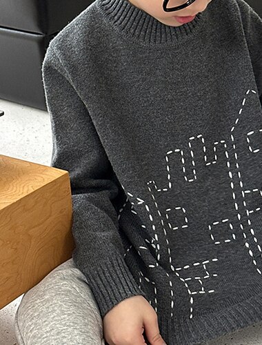  Bambini Ragazzi Pullover Maglione Cartoni animati Manica Lunga Tenere al caldo All'aperto Moda Grigio Autunno Vestiti Dai 4 anni in su