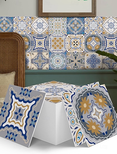  12 stk. 3D-veggflisklistremerker, selvklebende 6x6 tommer, tykk PE-skum krystallmosaikk, vanntett bakplate for kjøkken, bad &hjemmedekor, gaveeske med metalliske veggpaneler