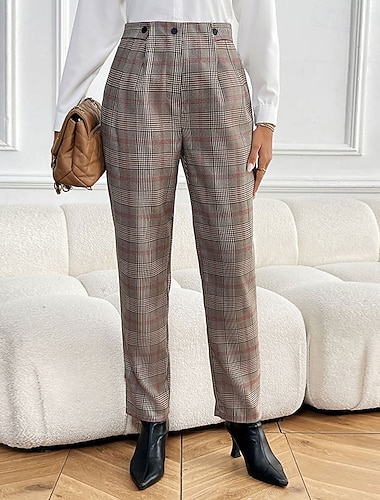  Γυναικεία Παντελόνι επίσημο Μοντέρνα Κομψό στυλ street Πλήρες μήκος Μεσαία Μέση Καρό Τσέπη Ελαστική μέση Άνετο Ανελαστικό ΕΞΩΤΕΡΙΚΟΥ ΧΩΡΟΥ Διακοπές Καθημερινά Καφέ Καλοκαίρι Άνοιξη Κανονικό