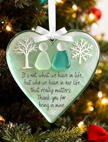  Sydämenmuotoinen merilasista tehty ystävyyskoriste, jouluinen ajaton ystävyyssydänmuisto merilasista tehty taide, käsintehty taide-ystävyysriipuslahjat jouluksi, syntymäpäiväksi, lomaksi