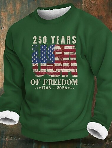  Voor heren Grafisch Amerikaanse Amerikaanse vlag Fleece Sweatshirt met capuchon Sweatshirt Streetwear Dagelijks Stijlvol Klassiek Casual Strakke ronde hals Buiten Vakantie Uitgaan Zwart Rood Groen