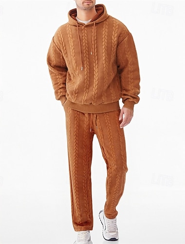  Homens Moletom Moletom com capuz e calças Conjunto de roupas Conjunto de moletons Capuz Ao ar livre Diário Esportes Jacquard Com Cordão Bolsos Tecido Preto Laranja cáqui Poliéster Roupas Esportivas