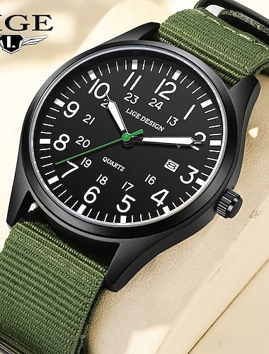  LIGE Da donna Da uomo Orologio al quarzo Casual Impermeabile Cinturino in tessuto Guarda