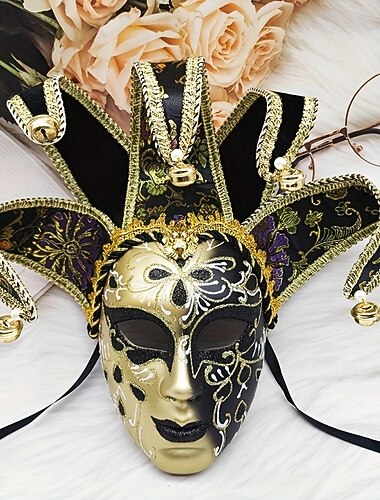  Benátská maska, karnevalová maska Arlecchino, celoobličejová, pro dospělé, pánská, halloweenská, karnevalová, Mardi Gras, párty, maškarní, karneval v Benátkách, snadné halloweenské kostýmy, převlékání