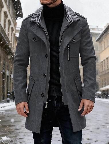  Homme Manteau d'Hiver Manteau en laine Manteau Trench-coat Extérieur Occasionnel Automne Hiver Mélange de Laine Chaleur Thermique Vêtements d'extérieur Vêtement Tenue Mode Streetwear Uni Avec Poches