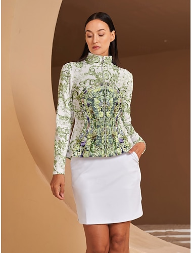  Dame Golfjakker Grønn Langermet Topper Dame golfantrekk Klær Antrekk Bruk klær