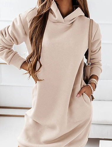  Mulheres Minivestido Vestido de Natal vermelho Vestido preto Vestido com capuz Elegante Moda Clássico Diário Ao ar livre Escritório Normal Tecido Manga Longa Com Capuz Preto Vermelho Marron Cáqui