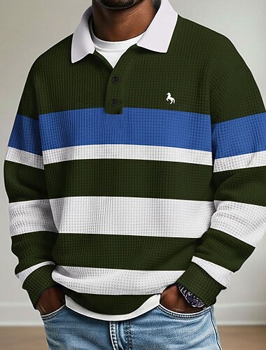  Férfi Vízszintes csíkok Gofris pólóingek Rögbi pólóingek Hosszú ujj Pólóingek Galléros ingek Alkalmi Sportruházat Hétköznapi viselet Gombok Tavasz Ősz Tél Medence Rubin Barna