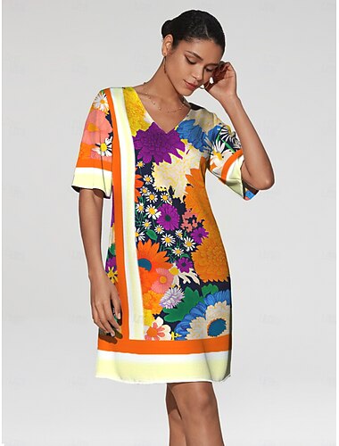  saténové květinové midi šaty s geometrickým potiskem na cestování, dovolenou, ležérní