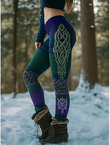  Női Viking Boho Leggings Vintage Etnikai Stílus Hétköznapi Teljes Hosszú Magas Derék Grafikus Absztrakt 3D Nyomtatás Gyorsan Száradó Lélegző Puha Rugalmas Utcai Sportos Lila Ősz Tél Normál Fit