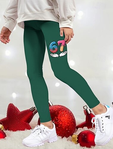  Voor meisjes 3D Grafisch 67 Broek Legging Lente Herfst leuke Style Streetwear Basic Kinderen 4-12 jaar Buiten Vakantie Casual Normale pasvorm