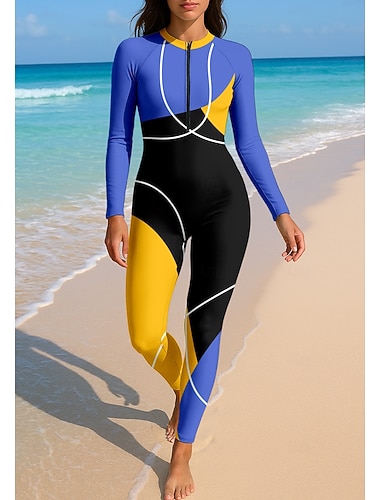  Damen Anti UV Shirt Ganzkörper-Bademode Diveskin-Anzug UPF50+ Schnelltrocknend Hohe Elastizität Langarm Bademode Frontreißverschluss Surfen Tauchen Schnorcheln Wassersport Schwimmen Blumenmuster